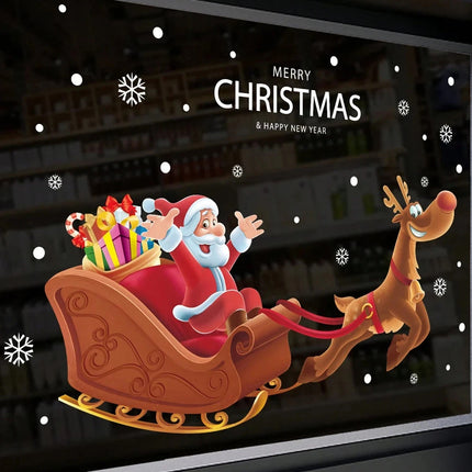 Santa Claus Sleigh Window Decal Xmas Glass Door Vinyl Home Decor