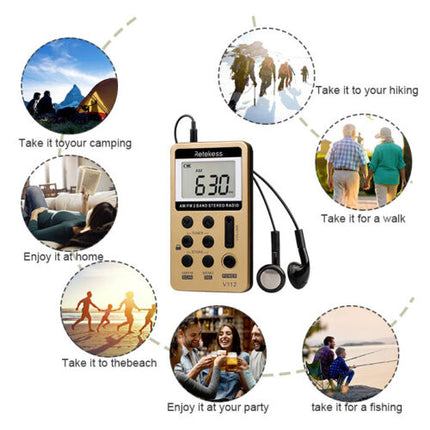 Pocket AM FM Radio Retekess V112 Rechargeable Stereo Earphone Sport Player