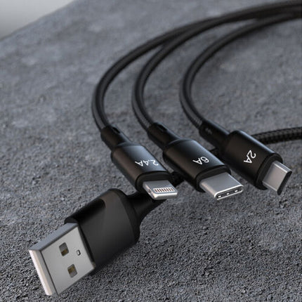 Pisen 3-in-1 Aluminum Alloy Braided Charging Cable for iPhone & Samsung
