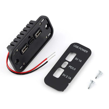 12V-24V Car Charger Dual USB+PD 3-Port Panel 36W Fast Charging