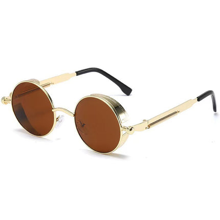 Classic Steampunk Sunglasses for Men Women Retro Round Metal Frame