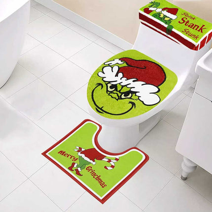Christmas Green Cartoon Character Bathroom Set Toilet Seat Cover Xmas