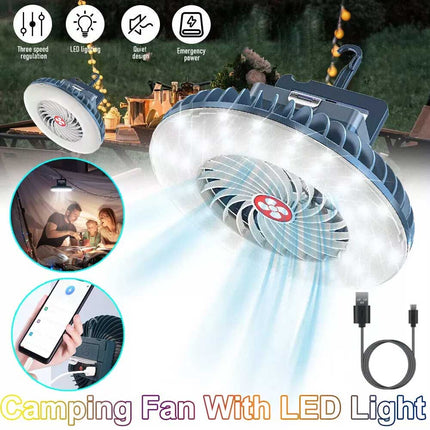 Portable Solar Fan 1200mAh Rechargeable Camping LED Lantern Light Tent