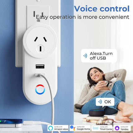 Smart Home WiFi Dual Socket Switch Adaptor, Works with Alexa & Google