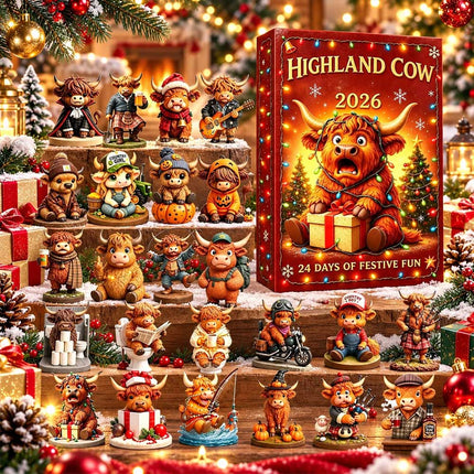 Highland Cow Xmas Advent Calendar 2026, 24 Day Acrylic 2D Figure Gift
