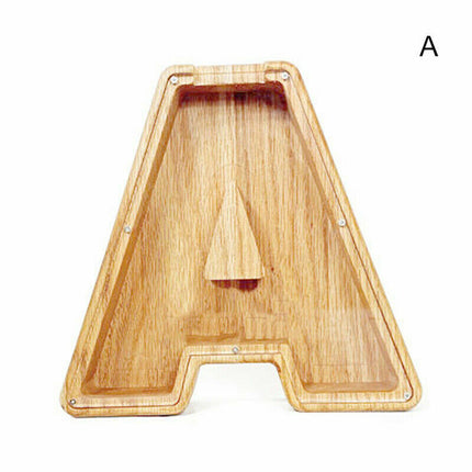 Wooden Piggy Bank, Funny Letter Coin Money Box for Kids & Adults Gift