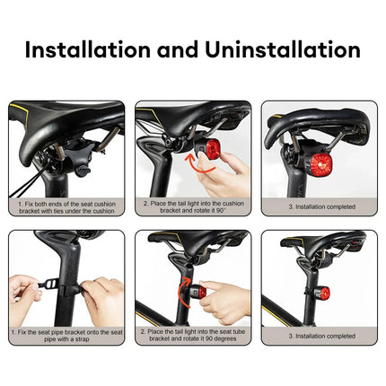 Mountain Bike LED Brake Tail Light, USB Rechargeable Rear Bicycle Light