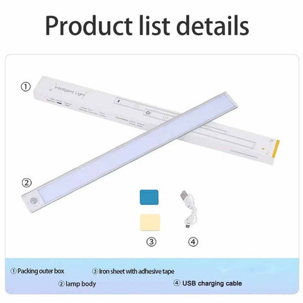 LED PIR Motion Sensor Strip Light Magnetic USB Rechargeable Cabinet