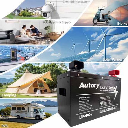 Autory 12.8V 100Ah LiFePO4 Lithium Battery - RV Metal Case Mount Bracket Kit