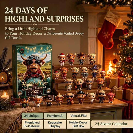 24 Day Highland Cow Advent Calendar 2026 3D Flat Mini Figures Xmas Toy