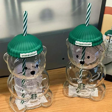 2026 Barista Star Bear Limited Edition Glass Cup 20oz with Straw Gift
