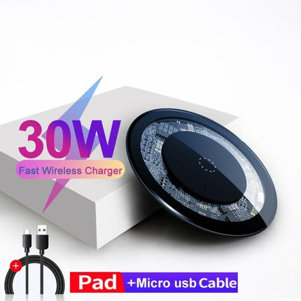 Fast Wireless Charger Pad 30W for iPhone 14 13 12 Pro Samsung S23 Plus