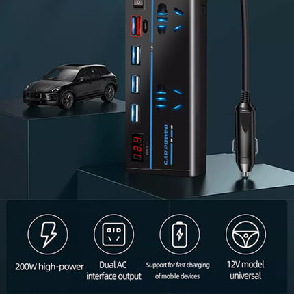12V to 240V 200W Car Inverter 4 USB Ports AC Converter Vehicle Charger