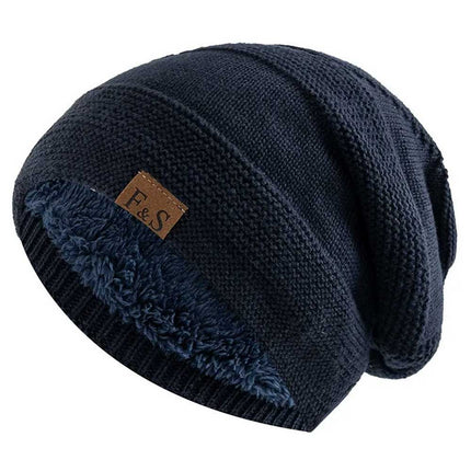 Unisex Winter Slouchy Beanie Fur Lined Warm Knitted Cap Men Women