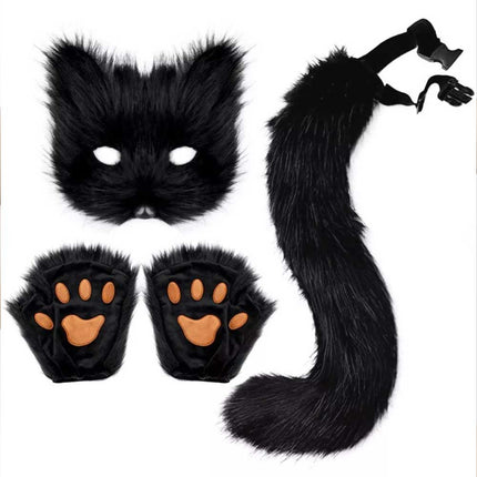 Furry Cat Fox Cosplay Mask Set Christmas Party Costume Tail Paws