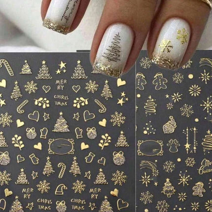 2X Christmas Gold Nail Art Stickers Self Adhesive Decals Manicure Decor