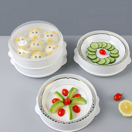 Multi-Layer Plastic Microwave Steamer Basket, Large Capacity Heat-Resistant