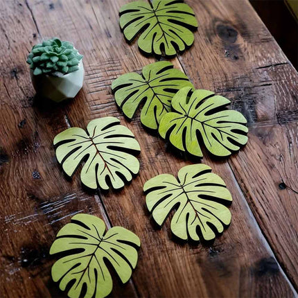 10pcs Wooden Cup Coaster Set, Bamboo Leaf Style Heat Resistant Non Slip Mat