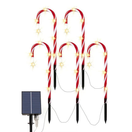 5IN1 Red Solar Christmas LED Lights Candy Cane Path Garden Decor