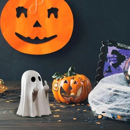 Funny Middle Finger Ghost Statue 9CM Halloween Resin Figurine Home Decor