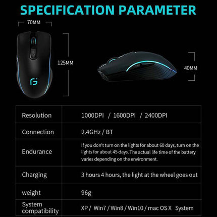 2.4G Bluetooth Wireless Mouse Single Dual Model Rechargeable Silent
