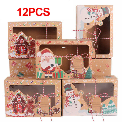 12Pcs Xmas Candy Cookie Gift Boxes Bakery Cupcake Muffin Cake Box