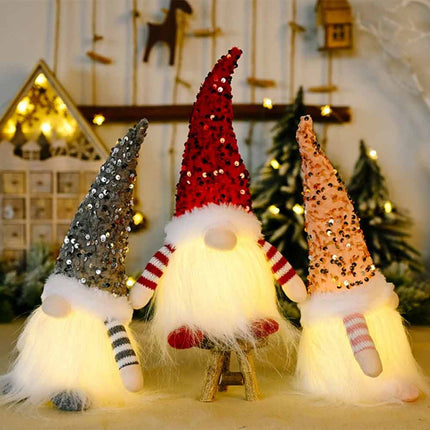 3Pack Christmas Gnome Santa Light Bling Hat Xmas Party Home Table Decor