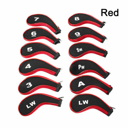 12 Pack Golf Iron Head Covers, Neoprene Long Neck Zipper 3-9 A SW PW LW