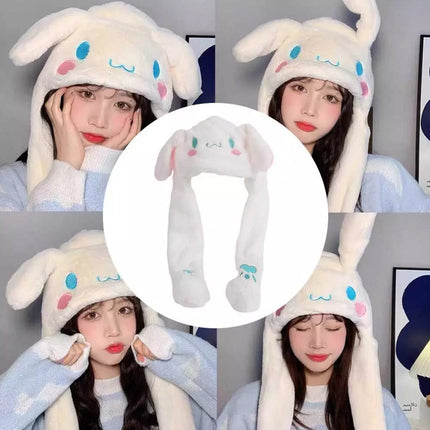 Cute Soft Plush Cap with Moving Ears, Cosplay Hat for Girls Xmas Gift