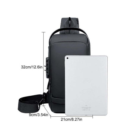 Men's Anti-Theft Lock Crossbody Shoulder Sling Bag Chest Bag USB Port