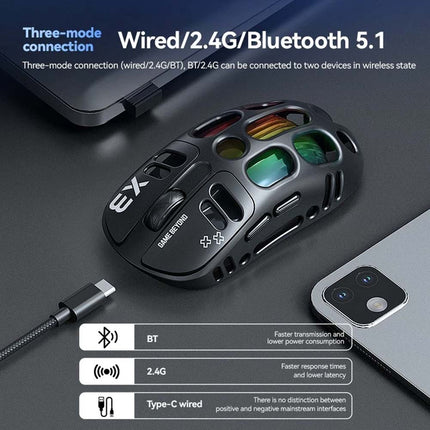 TWOLF X3 RGB Gaming Mouse: PixArt PAW3311 Sensor, 12000 DPI, 500mAh Battery, Dual Mode 2.4G Wireless/Wired for PC Gamer