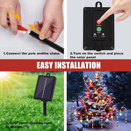 5IN1 Red Solar Christmas LED Lights Candy Cane Path Garden Decor