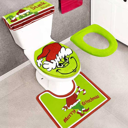 Christmas Green Cartoon Character Bathroom Set Toilet Seat Cover Xmas