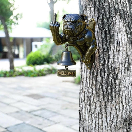 Funny Rustic Bulldog Doorbell, Cast Iron Door Ring with Character