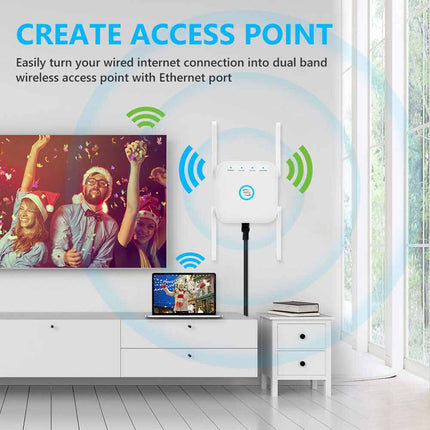 1200Mbps WiFi Booster Dual Band Extender Wireless Network Repeater Range