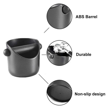 Coffee Waste Container with Knock Bar & Tamper Tube, Black Bucket for Barista