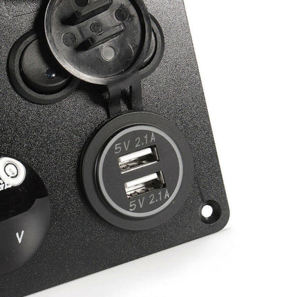 5 Gang Campervan RV 12V LED Light Switch Control Panel Voltmeter USB Charger