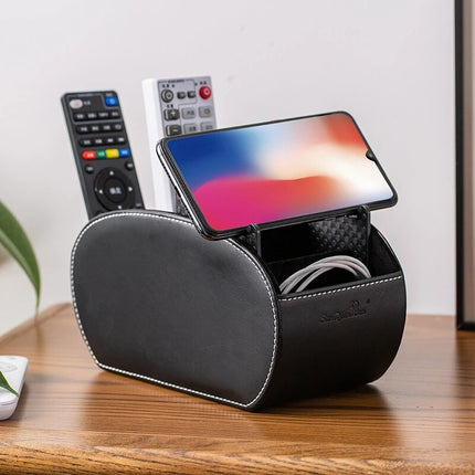 PU Leather Remote Control Holder Storage Box Phone TV Desk Organizer Home