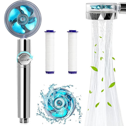 High Pressure Turbo Jet Shower Head, 3 Free Filters, Water Saving 360°