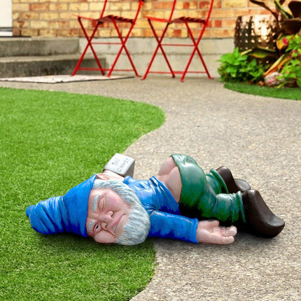 Funny Drunk Dwarf Garden Gnome Statue Rude Passed Out Patio Ornament