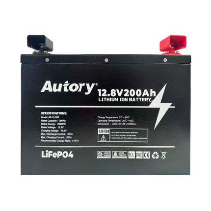 Autory 12.8V 200Ah High-Capacity LiFePO4 Battery - RV Metal Case Mount Bracket