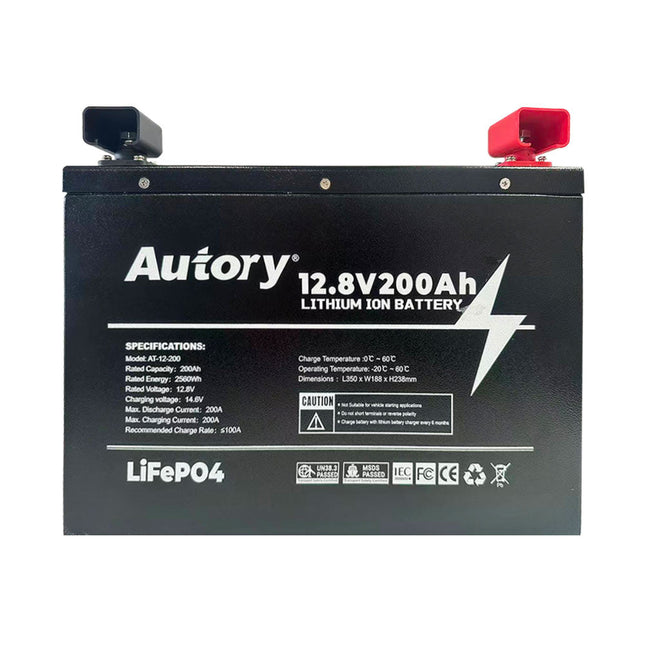 Autory 12.8V 200Ah High-Capacity LiFePO4 Battery - RV Metal Case Mount Bracket