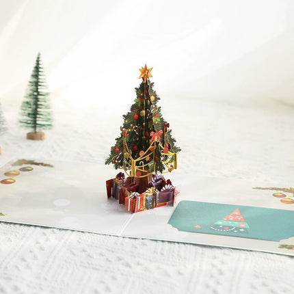 3D Pop-Up Christmas Tree Gift Greeting Card, Festive Xmas Holiday Card