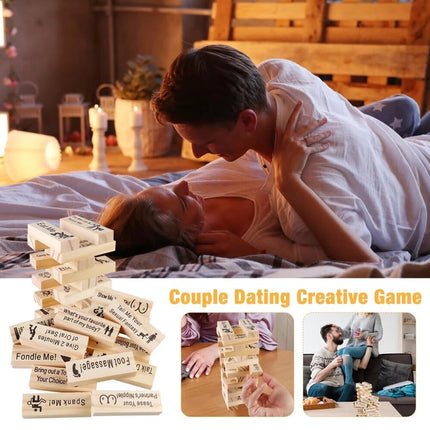 48pcs Wooden Naughty Tower Date Night Game for Couples w/ Bag