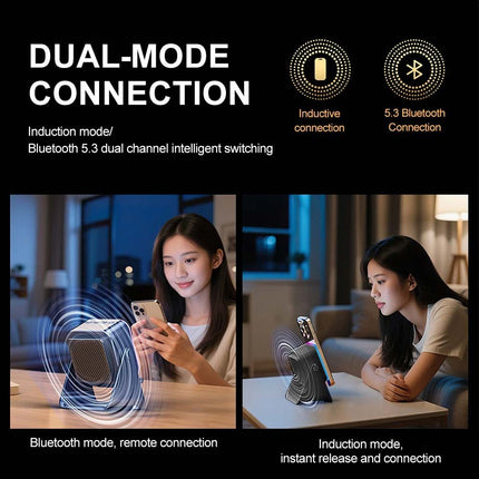 Mini Induction Speaker with Phone Stand 5 in 1 Wireless Bluetooth Audio