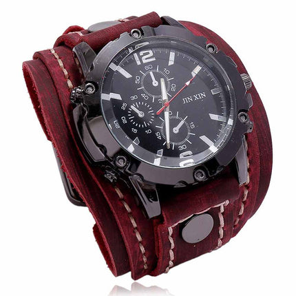 Military Retro PU Leather Strap Watch Men Punk Quartz Cuff Wristwatch