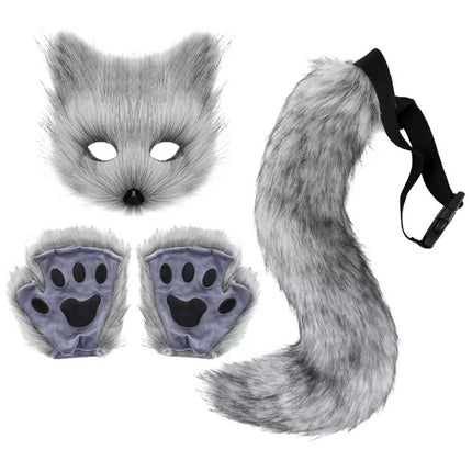 Furry Cat Fox Cosplay Mask Set Christmas Party Costume Tail Paws