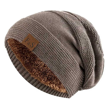 Unisex Winter Slouchy Beanie Fur Lined Warm Knitted Cap Men Women