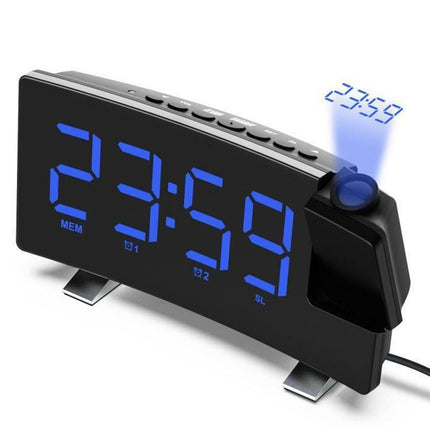 LED Projection Alarm Clock with Radio, Curved Screen Digital
