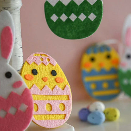 24PCS Hanging Easter Felt Eggs Decoration Set with Chicks & Bunny Home Decor